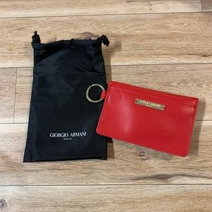 New! Giorgio Armani Red Card Holder Wallet Clutch